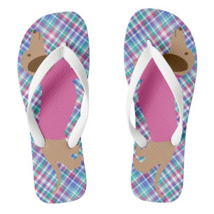 Karierte Pastel-Dackel Flip Flops