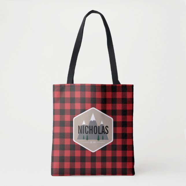 Karierte Pattern-Tote-Tasche aus Red & Black Buffa (Vorderseite)