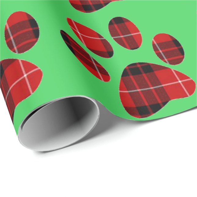 Karierte Paw-Druckfarbe Rot und Schwarzer Tartan Geschenkpapier (Rolleneckpunkt)