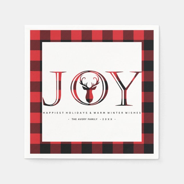Karierte Personalisierte Weihnachtsfreude Serviette (Vorderseite)