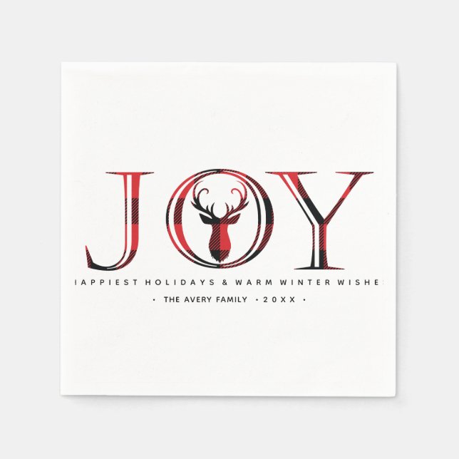 Karierte Personalisierte Weihnachtsfreude Serviette (Vorderseite)