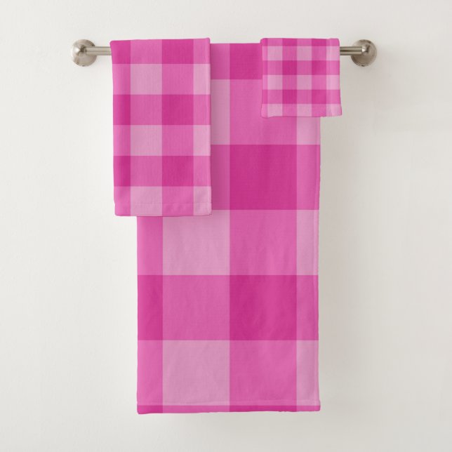 Karierte Pinke mit rosa Markierquadrate Badhandtuch Set (Insitu)