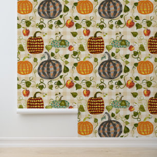 Karierte Pumpkins im Herbst Äpfel auf Gingham Tapete