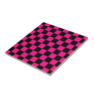 Karierte Quadrate Hot Pink Schwarz Geometrisch Ret Fliese