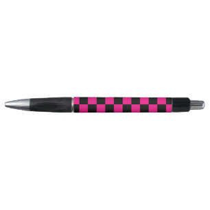 Karierte Quadrate Hot Pink Schwarz geometrisch Ret Kugelschreiber