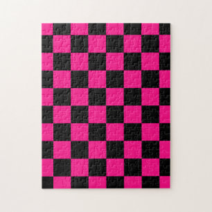 Karierte Quadrate Hot Pink Schwarz geometrisch Ret Puzzle