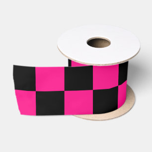Karierte Quadrate Hot Pink Schwarz Geometrisch Ret Satinband