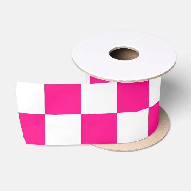 Karierte Quadrate Hot Pink Weiße geometrische Retr Satinband (Spule)