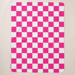 Karierte Quadrate Hot Pink Weiße Geometrische Retr Sherpadecke