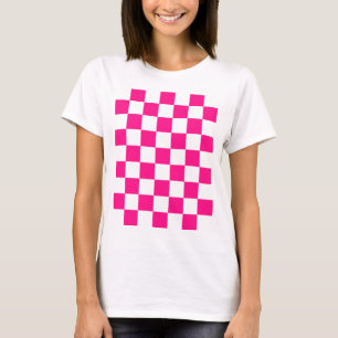 Karierte Quadrate Hot Pink Weiße Geometrische Retr T-Shirt