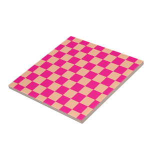 Karierte Quadrate Pfirsich heißes Rosa geometrisch Fliese
