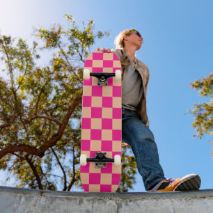 Karierte Quadrate Pfirsich heißes Rosa geometrisch Skateboard