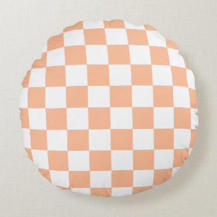Karierte Quadrate Pfirsich Orange Weiß geometrisch Rundes Kissen