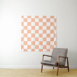Karierte Quadrate Pfirsich Orange Weiß geometrisch Wandteppich