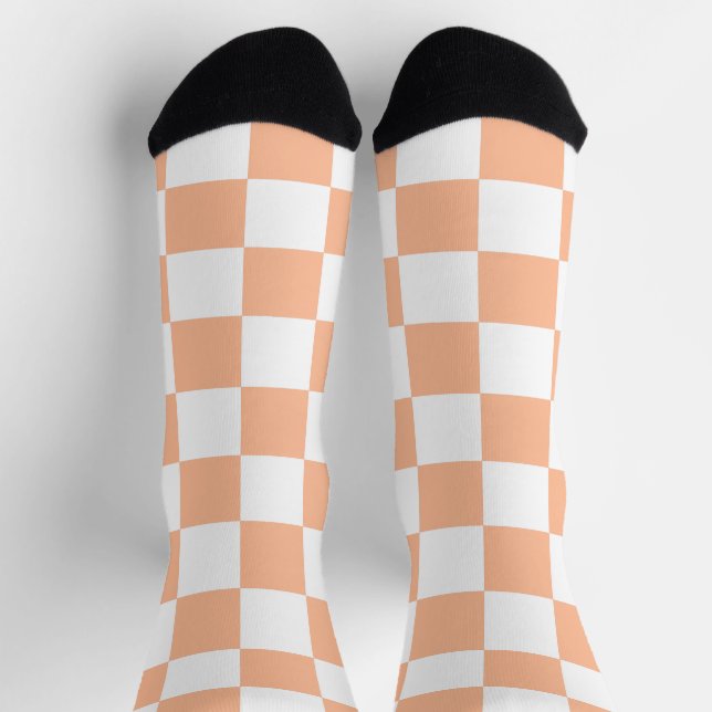 Karierte Quadrate Pfirsich und weiß geometrisch re Socken (Oben)