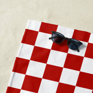 Karierte Quadrate rot weiß geometrisch retro Strandtuch