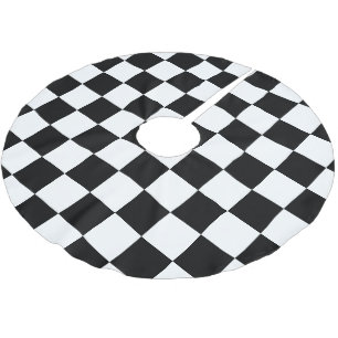 Karierte Quadrate schwarz und weiß geometrisch ret Polyester Weihnachtsbaumdecke