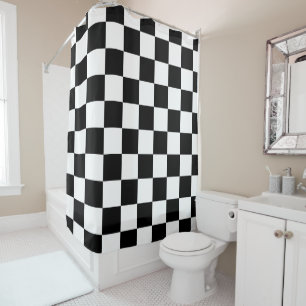 Karierte Quadrate schwarz-weiß geometrisch retro Duschvorhang