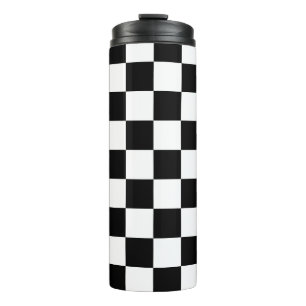 Karierte Quadrate schwarz-weiß geometrisch retro Thermosbecher