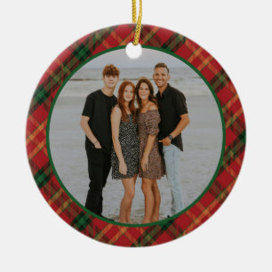 Karierte Rahmen Familie Foto Personalisiert Weihna Keramik Ornament