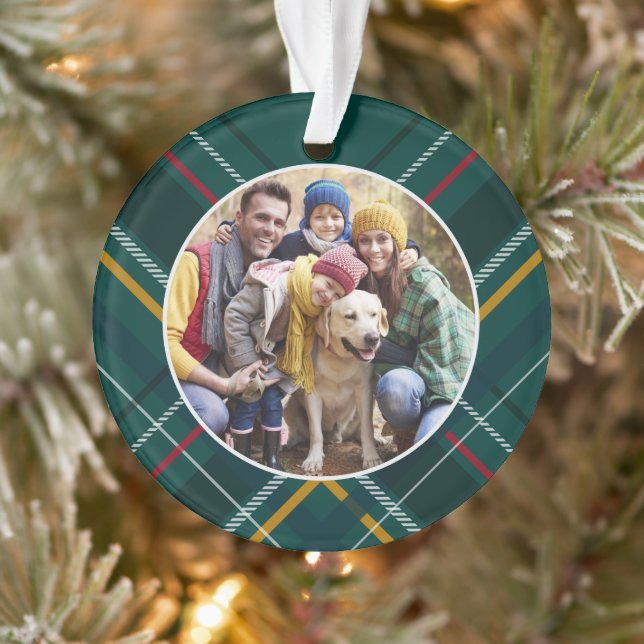 Karierte Rahmenfamilie Foto grün Weihnachten Ornament (Baum)