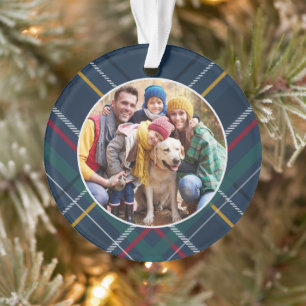Karierte Rahmenfamilie Foto personalisiert Weihnac Ornament