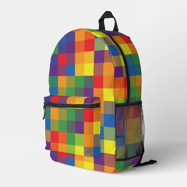 Karierte Rainbow-Checkerboard-Farben Bedruckter Rucksack (Rückseitige Ecke Rechts)