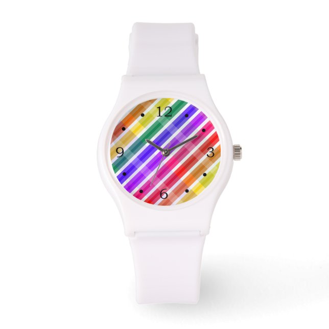 Karierte Regenbogenstreifen Armbanduhr (Vorderseite)