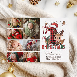 Karierte Rentiere 7 Foto Erster Weihnachtsfest Feiertagskarte