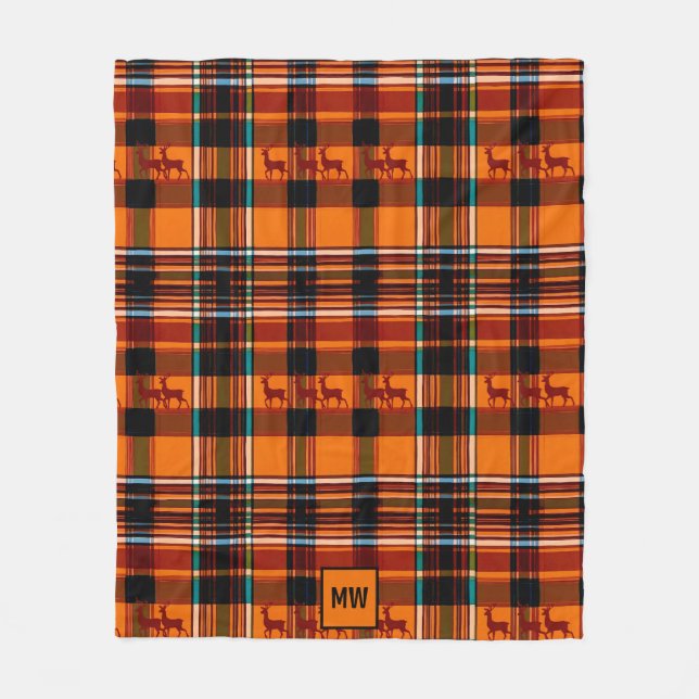 Karierte Rentiere, Weihnachtsmonographie im Winter Fleecedecke (Vorderseite)