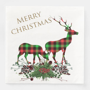 Karierte Rentiers Frohe Weihnachten & Grünen Serviette