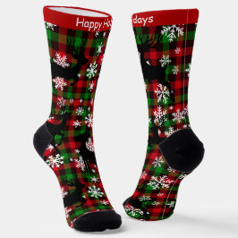 Karierte Rentiersocken "Happy Holidays" mit indivi Socken