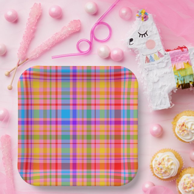 Karierte Retro-Teller mit Inspiriertem Muster in P Pappteller (Party)