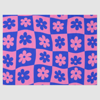 Karierte Rosa Blaue Retro Verzerrte Blumen Seidenpapier