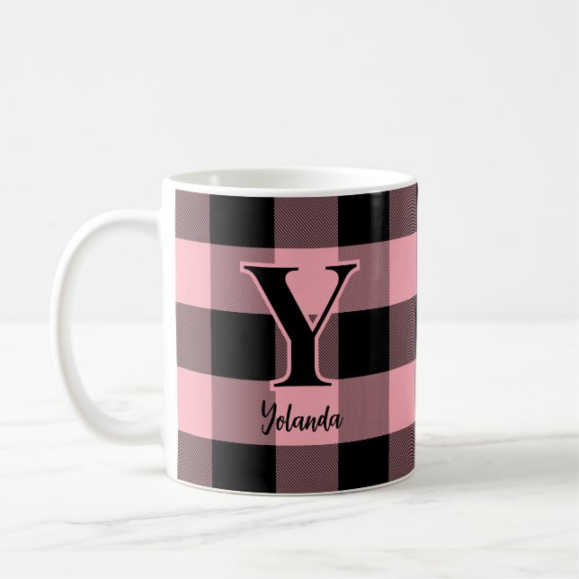 Karierte, rosa und schwarze Buffalo Kaffeetasse (Links)