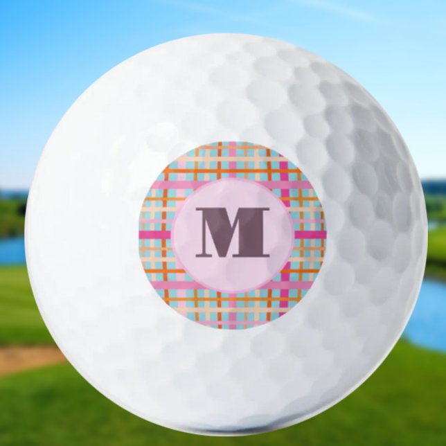 Karierte, rosafarbene, benutzerdefinierte Monogram Golfball (Von Creator hochgeladen)
