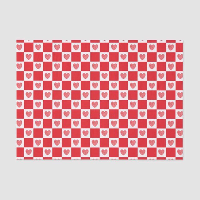 Karierte rote Herzen Seidenpapier (Vorderseite)