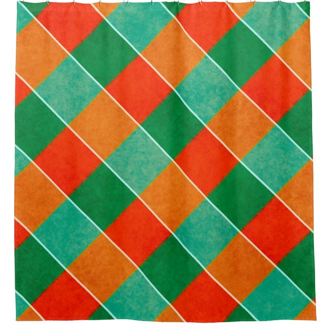 Karierte rote und grüne Tartan-Muster Duschvorhang (Vorderseite)