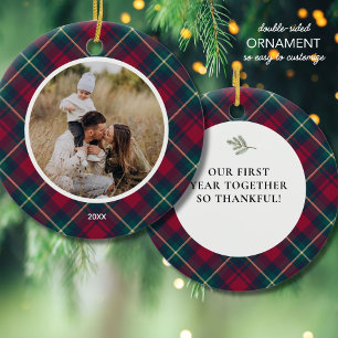 Karierte Rotfamilienspezifische Foto Weihnachtsbau Keramik Ornament