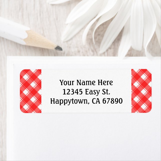 Karierte Rücksendeadressen-Aufkleber in Red White  (Insitu)