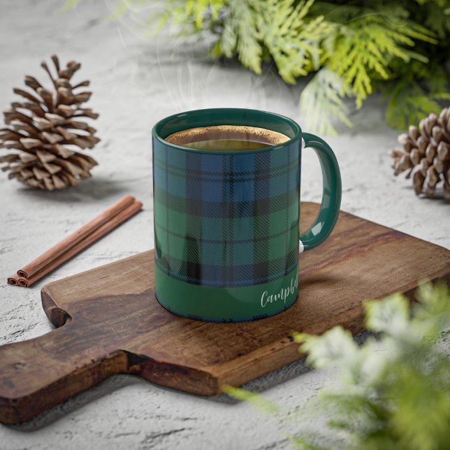 Karierte rustikale Skriptsprache Clan Campbell Tar Tasse (Rustic Elegant Plaid Campbell Tartan 11oz Coffee Mug)