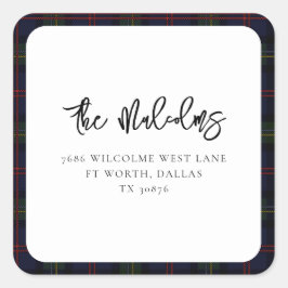 Karierte rustikale Tartan-Rücksendeadresse Quadratischer Aufkleber
