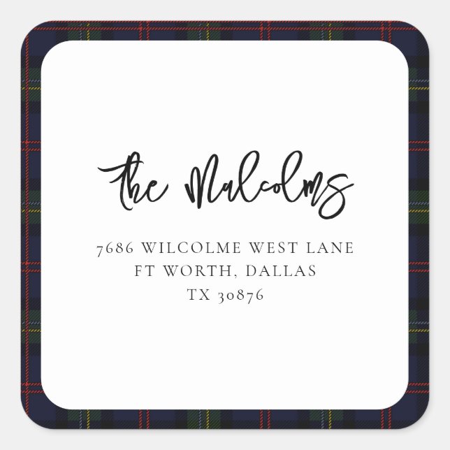 Karierte rustikale Tartan-Rücksendeadresse Quadratischer Aufkleber (Vorderseite)