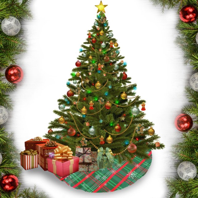 Karierte Schneeflocke Classic Green & Red Polyester Weihnachtsbaumdecke (Von Creator hochgeladen)