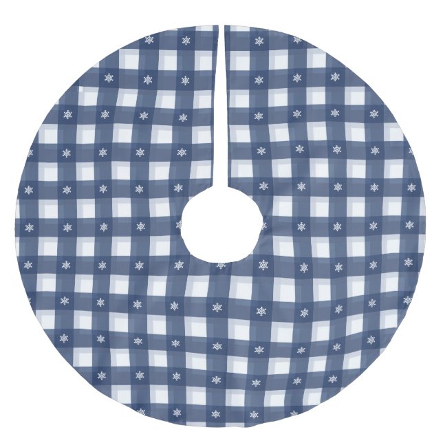 Karierte Schneeflocken aus Gingham Polyester Weihnachtsbaumdecke (Vorderseite)