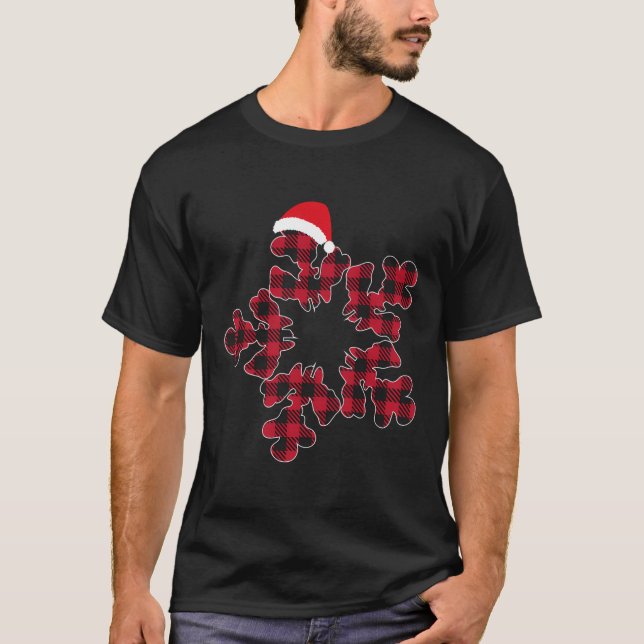 Karierte Schneeflocken Rotes Weihnachtsbüffel T-Shirt (Vorderseite)