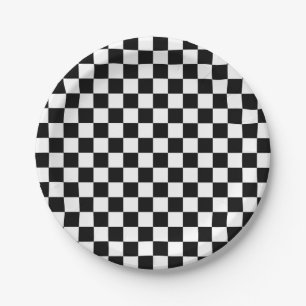 Karierte Schwarzweiss-Quadrate Pappteller