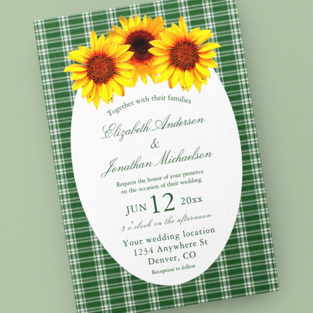 Karierte Sonnenblumenhochzeit Einladung (Von Creator hochgeladen)