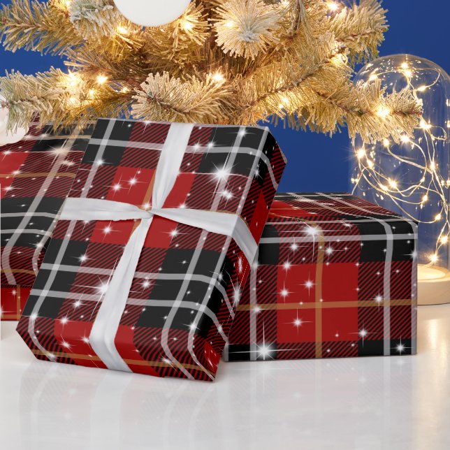 Karierte Sterne auf Tartan Geschenkpapier (Feiertage)