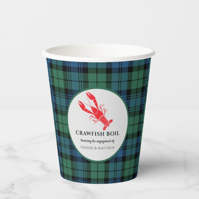 Karierte Tartan Crawfish Boil-Engagement-Partei Pappbecher (Vorderseite)